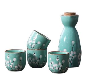 5 Pcs Ceramic Japanese Sake Set Traditional 1 Tokkuri Bottle & 4 Ochoko Cups