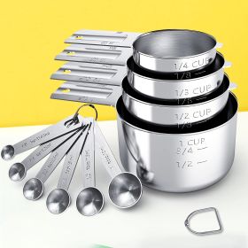 1 Set Stainless Steel Measuring Cups & Spoons Set; Cups And Spoons; Kitchen Gadgets
