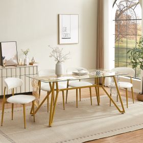 Table Only, 70.9 inch rectangular glass modern table-Gold