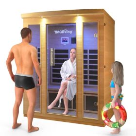3 Person Indoor FAR Infrared Sauna Room Bluetooth Speakers, Tempered Glass Door