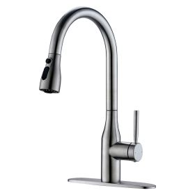 Pull Down Single Handle Kitchen Faucet with Deck Plate