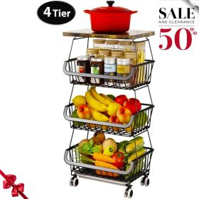 Fruit Storage Basket, Solid Wood with Rollers