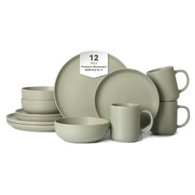 12-Piece Stoneware Dinnerware Sets with Mugs Microwave Safe