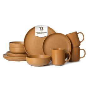 12-Piece Stoneware Dinnerware Sets with Mugs, Dishwasher Safe