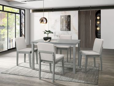 Grey Finish 5pc Dining Room Set Dining Table 4x Chairs Beige Fabric Chair Seat