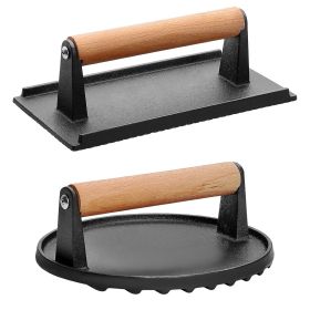 2Pcs Cast Iron Grill Press Pre-Seasoned Steak Weights Smash Burger Press