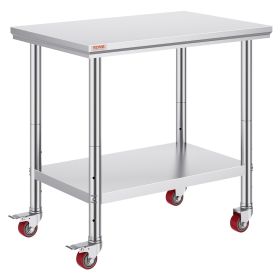 Steel Work Table 36x24 Inch with 4 Wheels Commercial Food Prep Worktable for Commercial Kitchen Restaurant