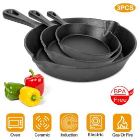 3Pcs Pre-Seasoned Cast Iron Skillet Set 6/8/10in Non-Stick Heat-Resistant Frying Pans