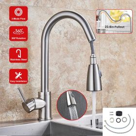 Kitchen Sink Faucet Brushed Nickel Stainless Steel Pulldown Head Faucet