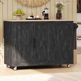 51.2"W Geometric Twill Stripe Textured Design Kitchen Island with Drop Leaf