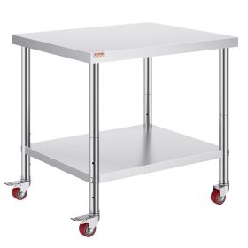 VEVOR 30x36x34 Inch Stainless Steel Work Table 3-Stage Adjustable Shelf with 4 Wheels