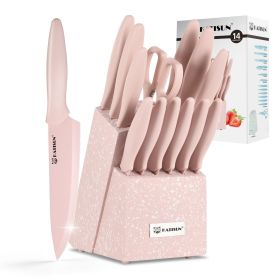 Pink14 Pieces Fancy Rainbow Titanium Coating Kitchen Knife Set