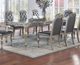 Formal 1pc Dining Table w 2x Leaves Only Silver / Grey Finish Antique Design