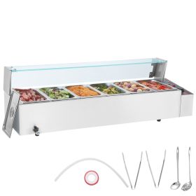 VEVOR Commercial Electric Food Warmer Countertop Buffet 6*5Qt with Glass Shield