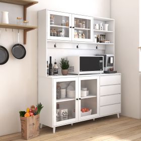 63" W Large Kitchen Hutch Cabinet, Freestanding Pantry Cabinets Storage