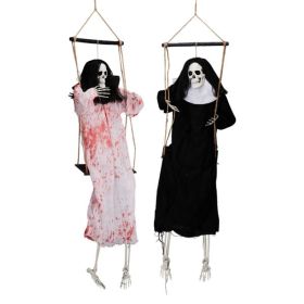 2 Packs Hanging Ghosts Decor with Lighted Up Eyes and Horror Scream, 3ft Scary Grim Reaper Swinging Ghost Flying