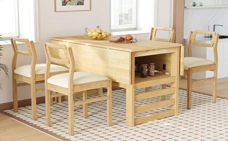5-Piece 47.2'' Extendable Wood Square Dining Table Set with Two 11.8-inch Drop Leaves