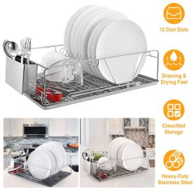 Dish Drying Rack Stainless Steel Dish Rack w/ Drainboard Cutlery Holder
