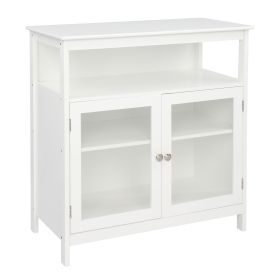 80.65*40*82cm Transparent Double Doors Double Inner Compartments With Middle Storage Layer MDF NC Spray Paint Sideboard White