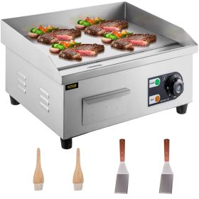 VEVOR 14" Electric Countertop Flat Top Griddle 110V 1500W Non-Stick Commercial Electric Griddles Restaurant Teppanyaki Grill Stainless Steel Adju