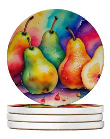 Colorful Pears Large Sandstone Coasters Pack of 4 Absorbent Round Coasters Decor Gifts for Men or Women, 4 in, Multicolor