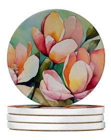Mississippi Magnolia in Watercolor Large Sandstone Coasters Pack of 4 Absorbent Round Coasters Decor Gifts for Men or Women, 4 in, Multicolor