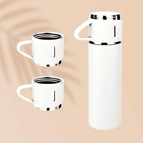 Insulated Vacuum Flask Set -Water Bottle with 3 Cups Gift Set