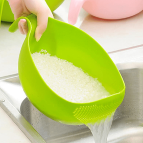 Rice Washer Quinoa Strainer Cleaning Veggie Fruit Wash Sifter Kitchen Tools With Handle (Color: Green)
