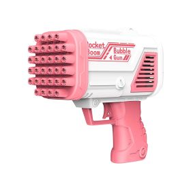 1pc, Bubble Gun, Electric Automatic Soap Rocket Bubble Machine, Portable Outdoor Party Gifts, Wedding Party Supplies, LED Light Blower Playthings (Color: 32 Holes-pink)